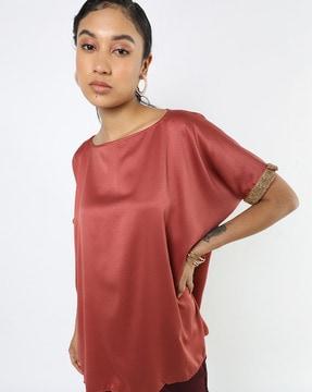 boat-neck satin loose fit top