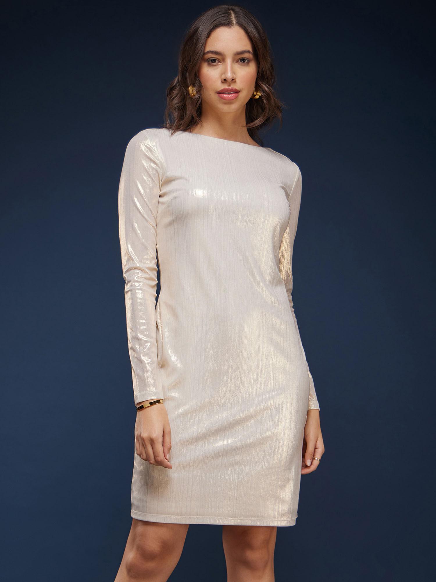 boat neck shift dress - cream