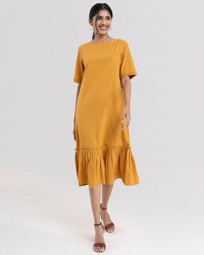 boat-neck shift dress