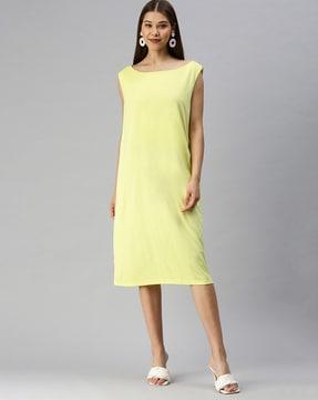 boat-neck shift dress