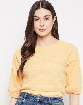 boat-neck smocked crop top