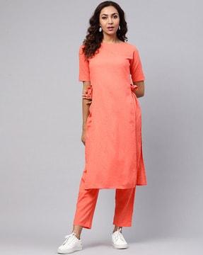 boat-neck straight kurta set