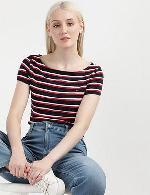 boat neck stripe t-shirt