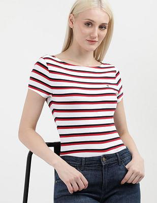 boat neck stripes t-shirt