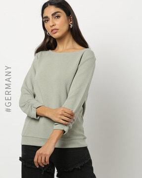 boat-neck sweatshirt with ruched sleeves