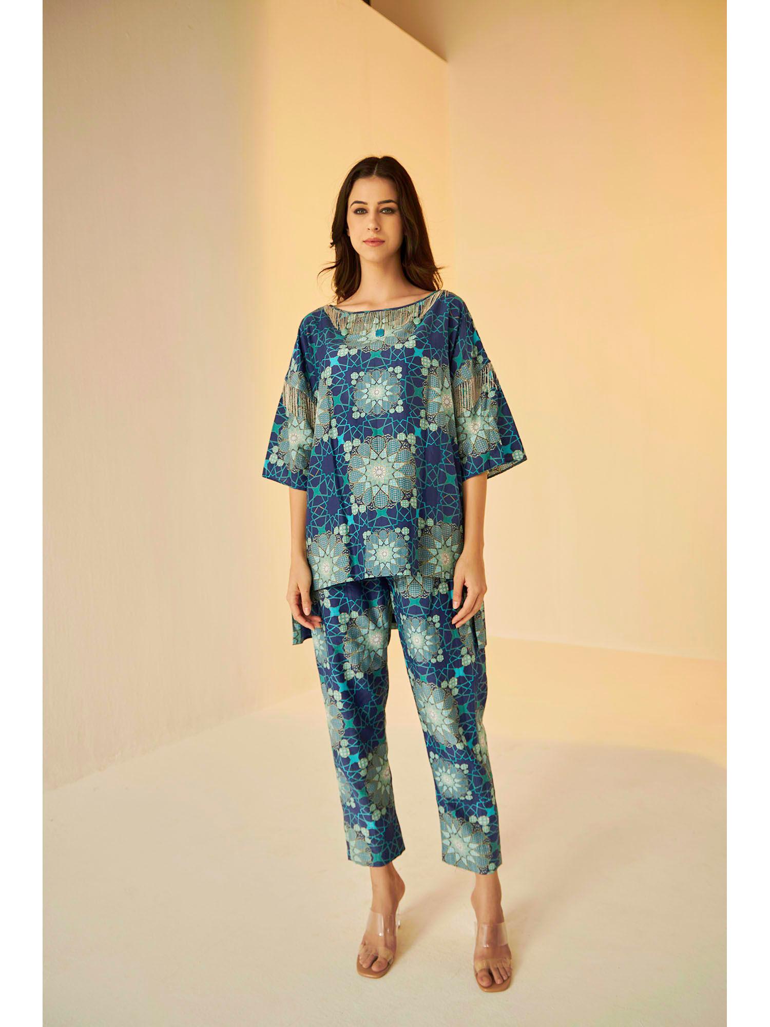 boat neck tashkent printed top and pants set (set of 2)