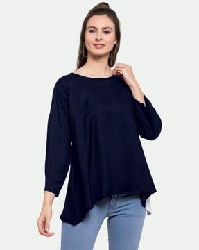 boat-neck top with asymmetric hem