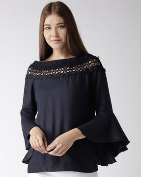 boat-neck top with bell sleeves