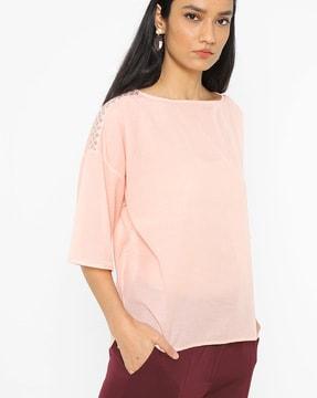 boat-neck top with drop-shoulder sleeves