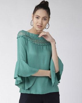 boat-neck top with flounce sleeves