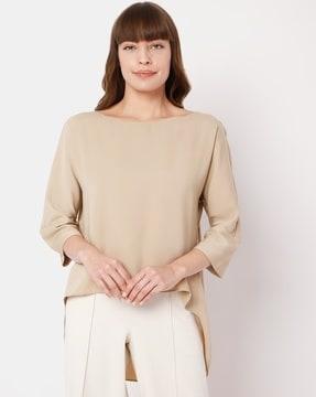 boat-neck top with high-low hem