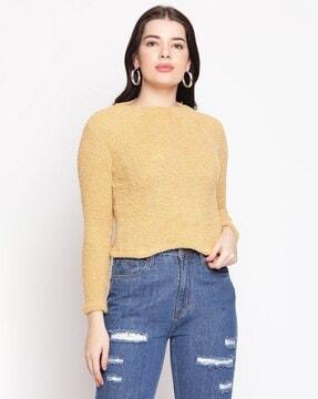 boat-neck top with long sleeves