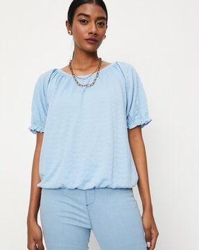 boat-neck top with puff sleeves