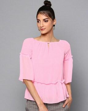 boat neck top with ruffle accent