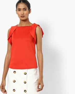 boat-neck top with ruffled panels