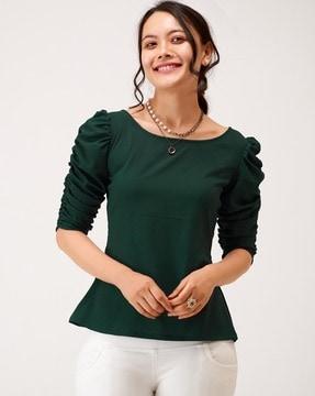 boat-neck top with ruffled sleeves