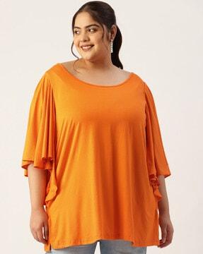 boat-neck top with ruffled sleeves