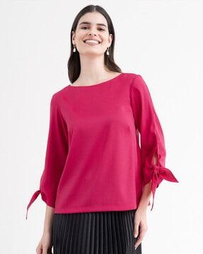 boat-neck top with tie-up sleeves