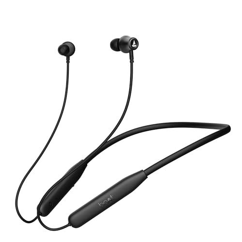 boat rockerz 111 bluetooth wireless neckband with up to 40 hrs playtime, dual device pairing, enx tech, beast mode, asap charging, btv5.3, ipx5,type-c interface & magnetic in ear buds(active black)