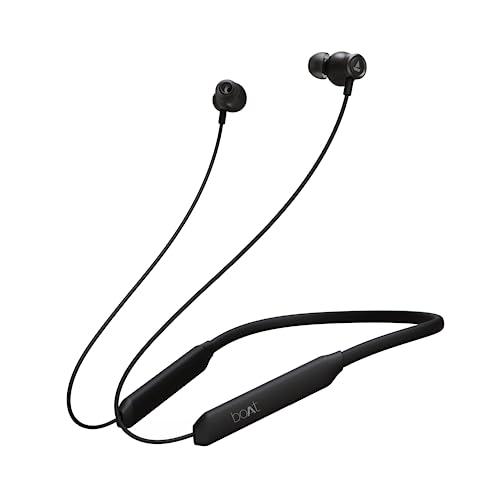 boat rockerz 205 pro in ear bluetooth neckband with mic, beast mode(low latency upto 65ms), enx tech for clear voice calls,30 hours playtime, asap charge,10mm drivers,dual pairing & ipx5(active black)