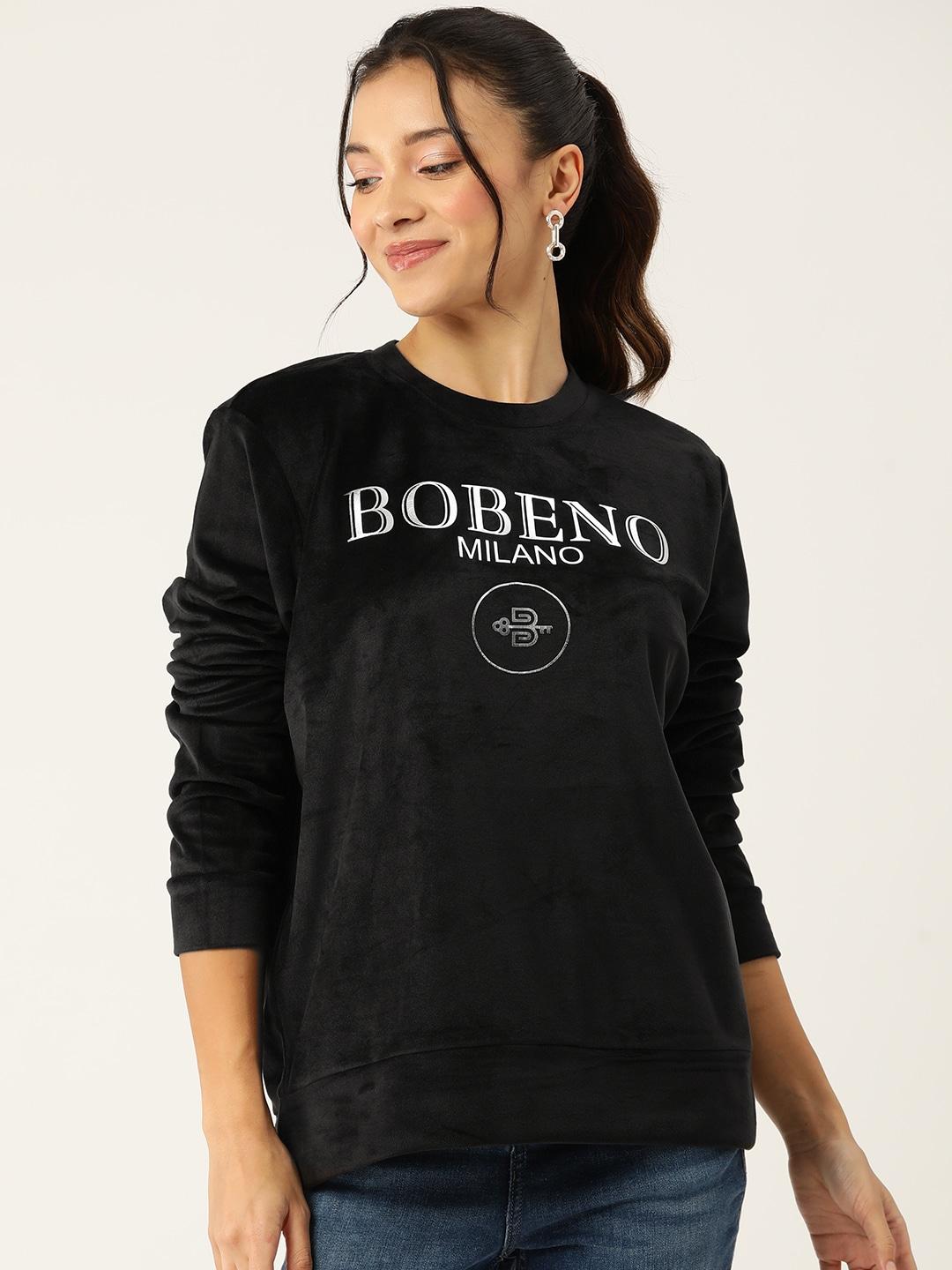 bobeno milano brand logo printed velvet longline sweatshirt