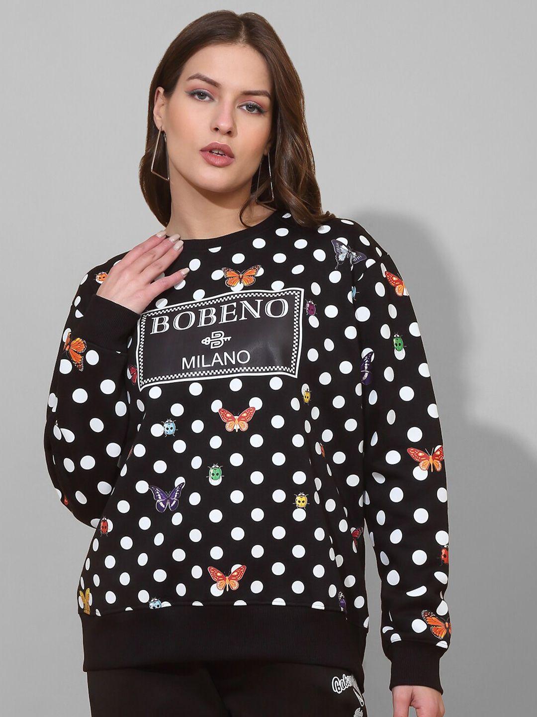 bobeno milano polka dots printed fleece pullover sweatshirt