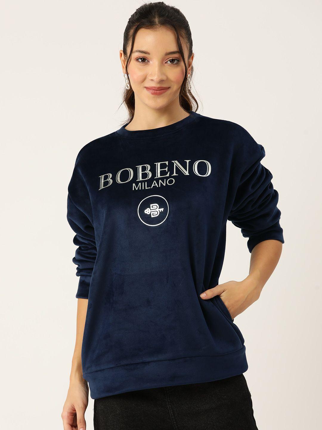 bobeno milano brand logo printed velvet longline sweatshirt