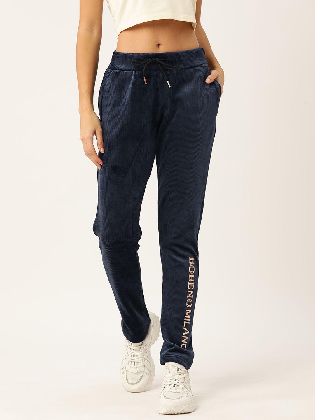 bobeno milano women navy blue printed track pants