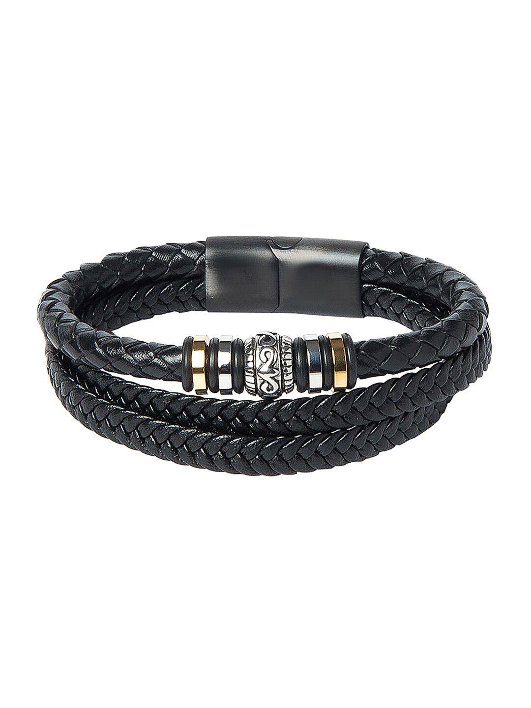 bodha men black leather multistrand bracelet