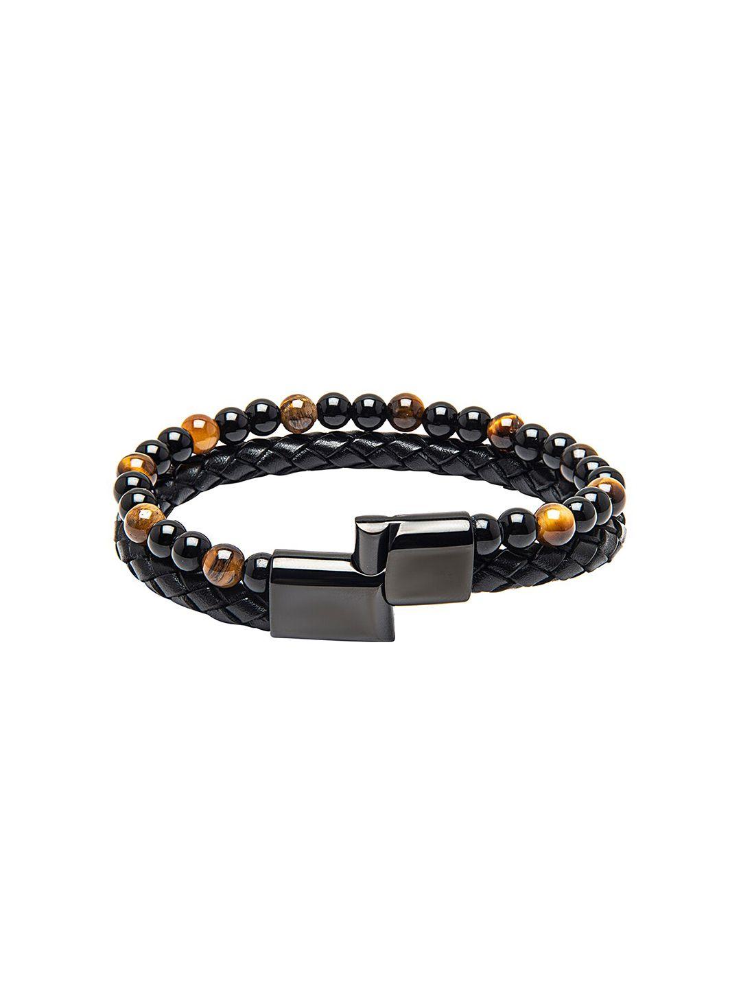 bodha men black & camel brown leather multistrand bracelet