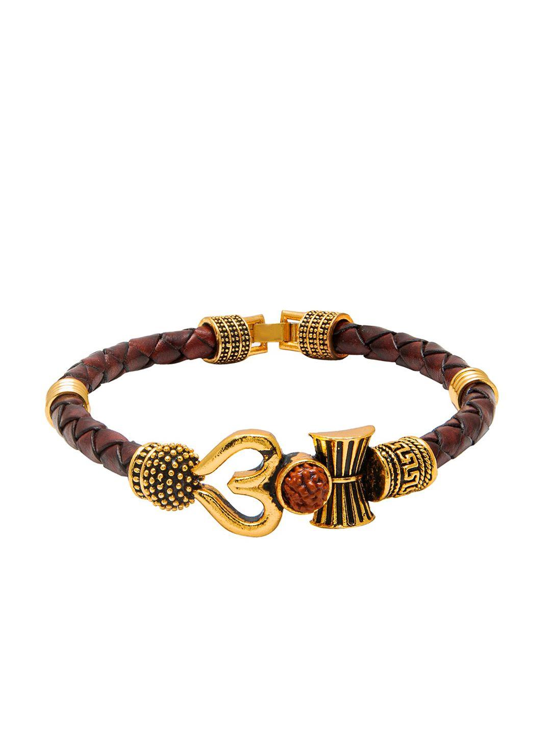 bodha men black & gold-toned & plated rudraksha beaded bracelet