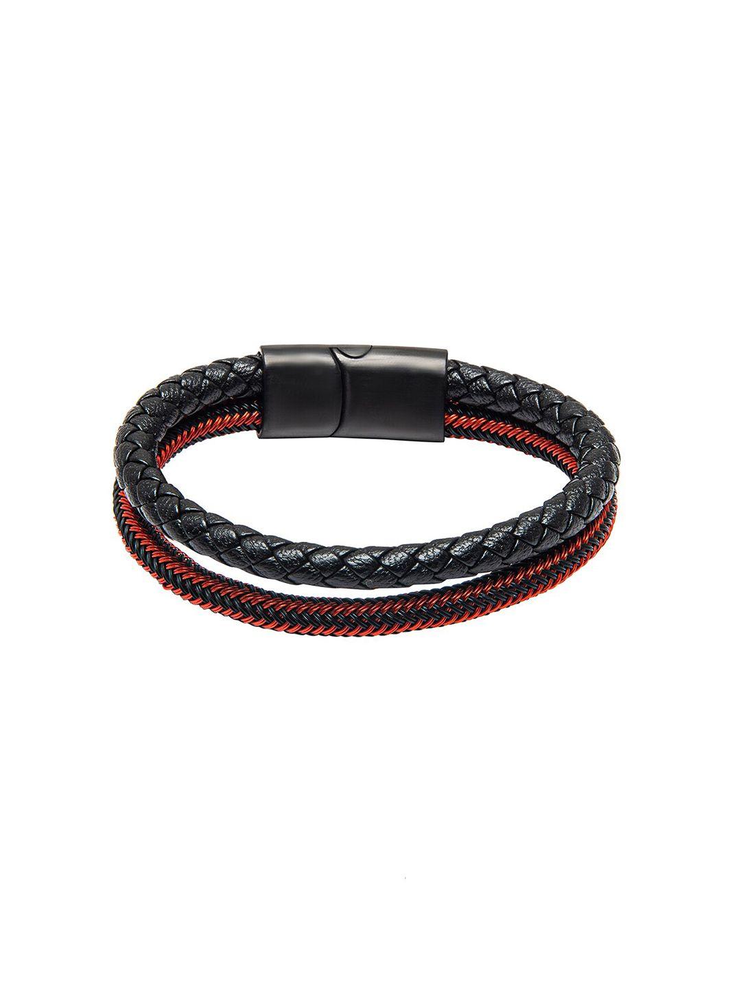 bodha men black & red leather multistrand bracelet