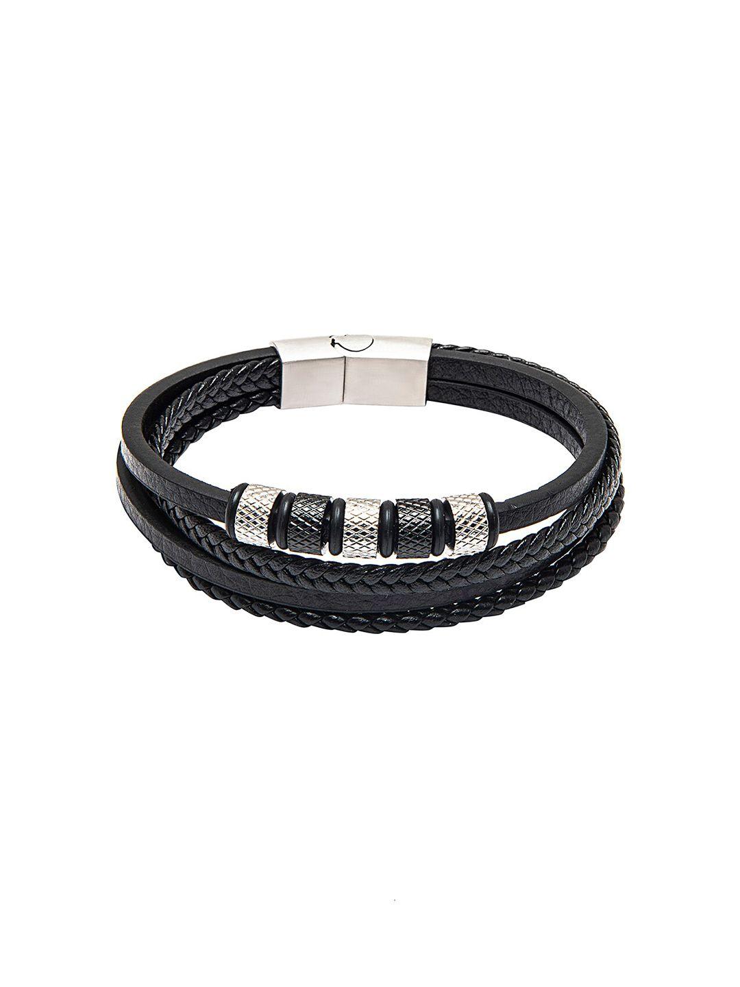 bodha men black & white leather multistrand bracelet