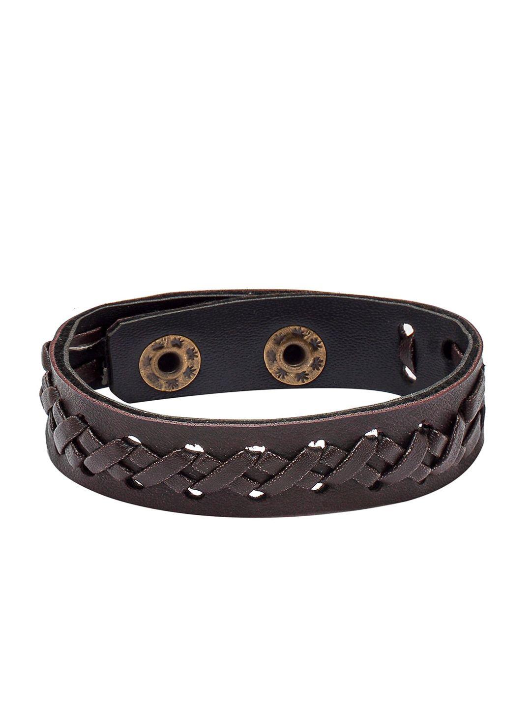 bodha men brown woven design leather wraparound bracelet