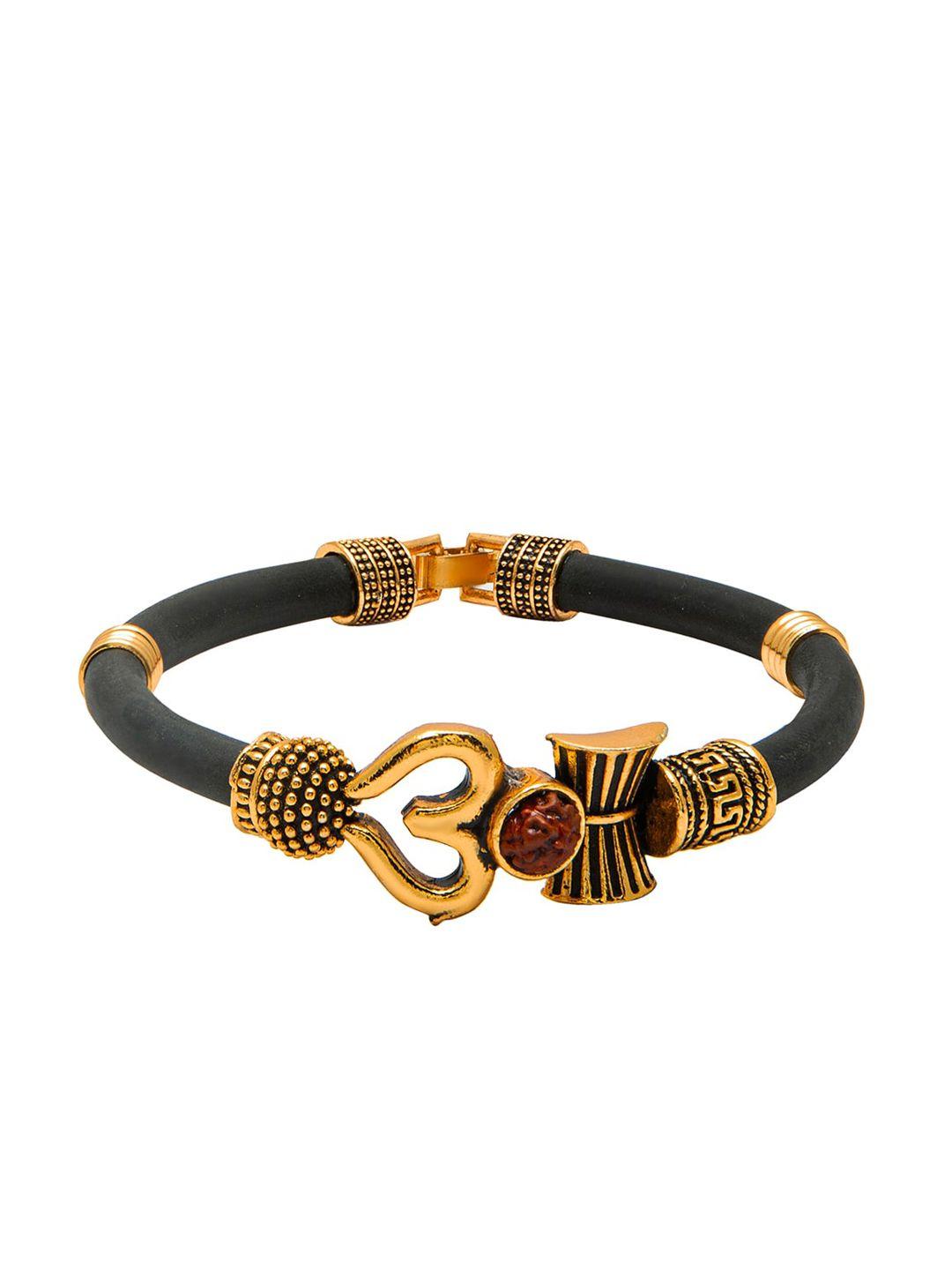 bodha men gold-toned & black rudraksha damru trishul wraparound bracelet