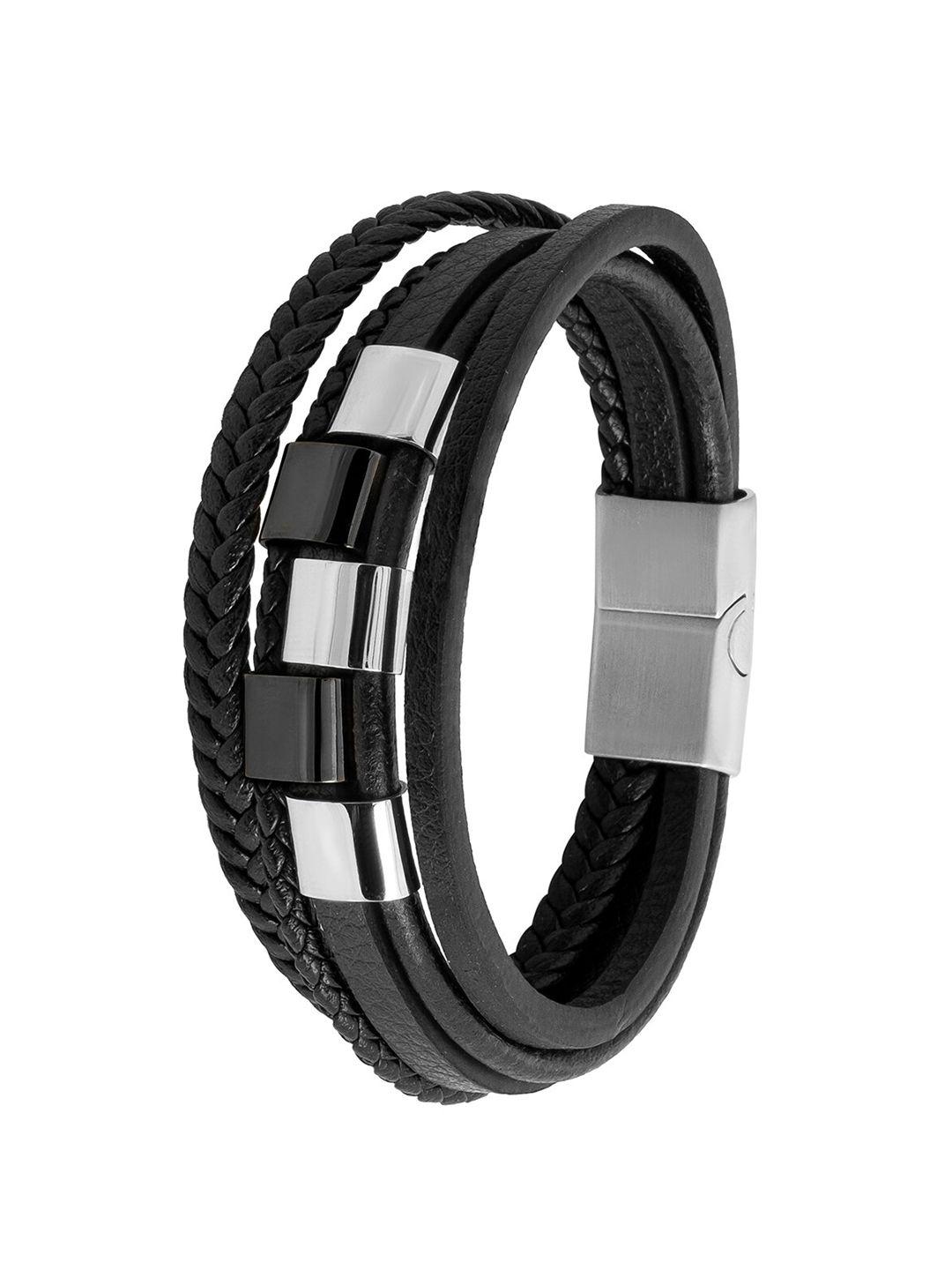 bodha men silver-plated braided leather multistrand bracelet