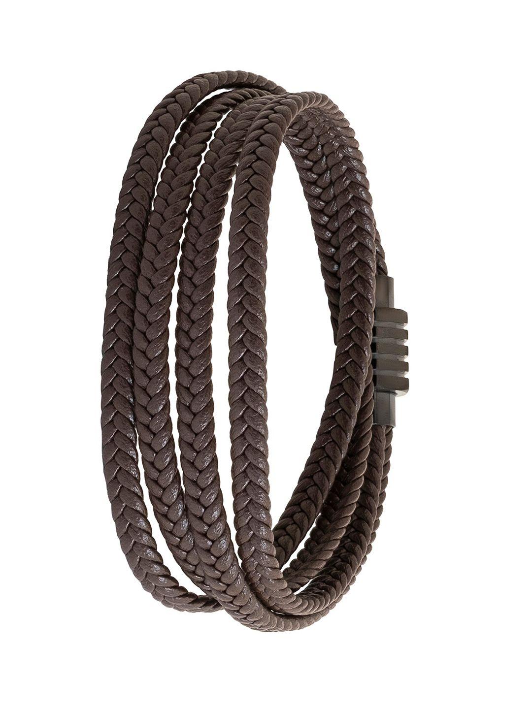 bodha men stainless steel leather wraparound bracelet