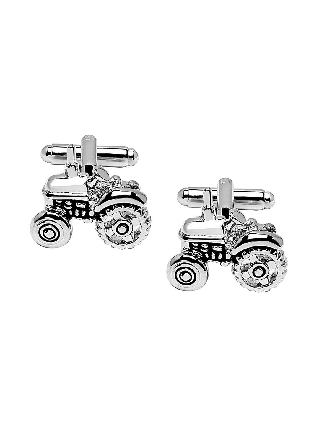 bodha silver-plated quirky tractor design cufflink