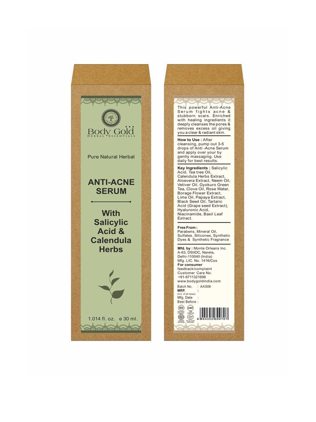 body gold anti-acne serum with salicylic acid & calendula herbs 30 ml