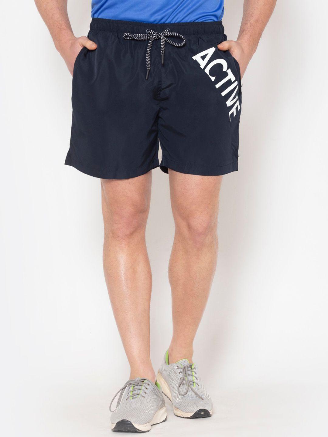 bodyactive men navy blue & white printed shorts