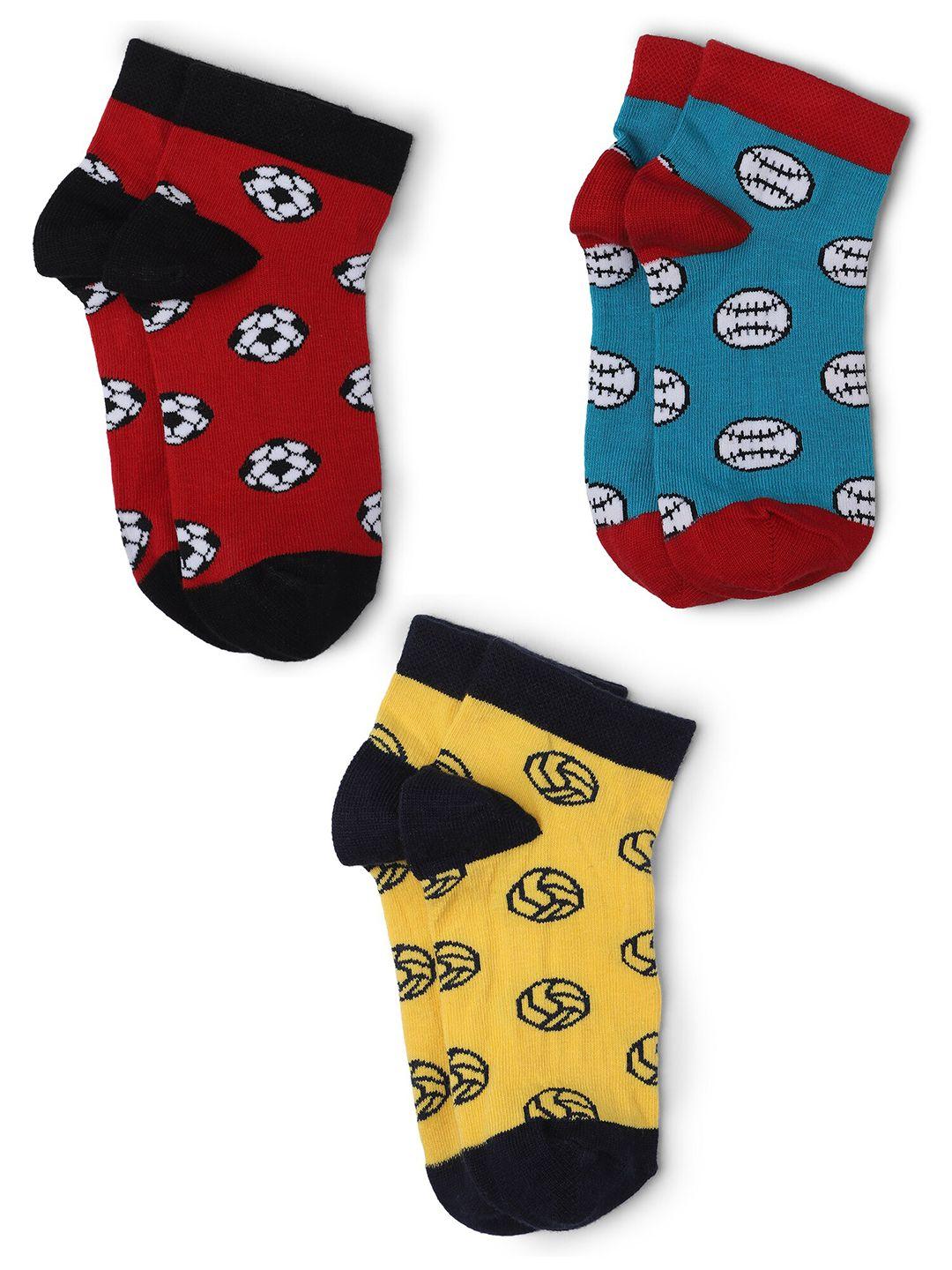 bodycare boys pack of 3 red & yellow patterned cotton above ankle socks