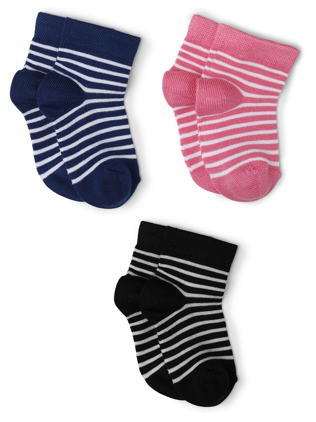 bodycare girls pack of 3 navy blue & pink striped ankle length socks