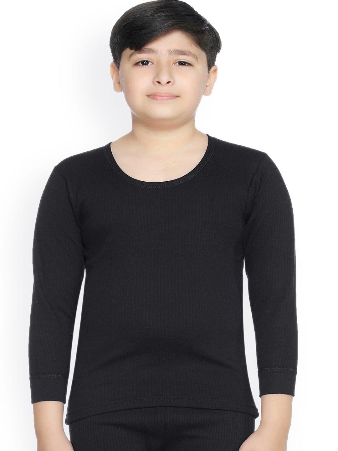 bodycare kids black solid cotton thermal tops