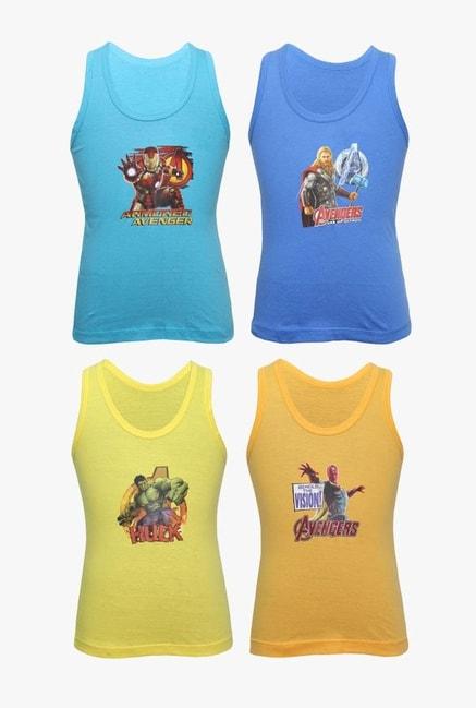 bodycare kids blue & yellow printed vests (pack of 4)