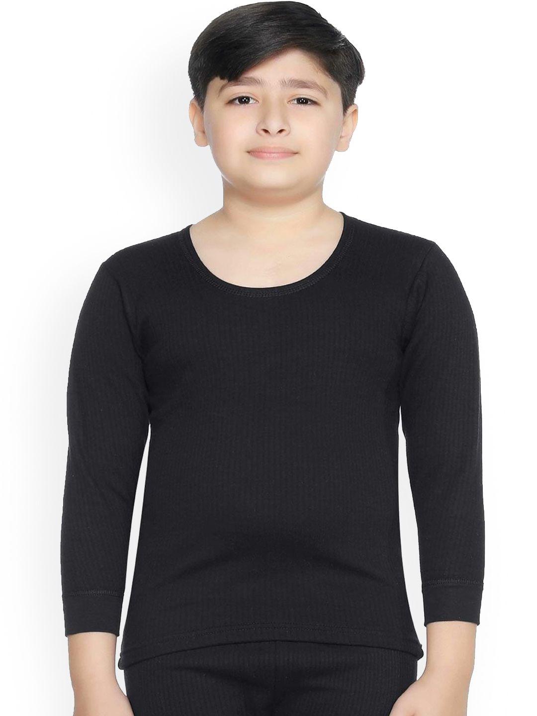 bodycare kids boys black solid cotton thermal tops