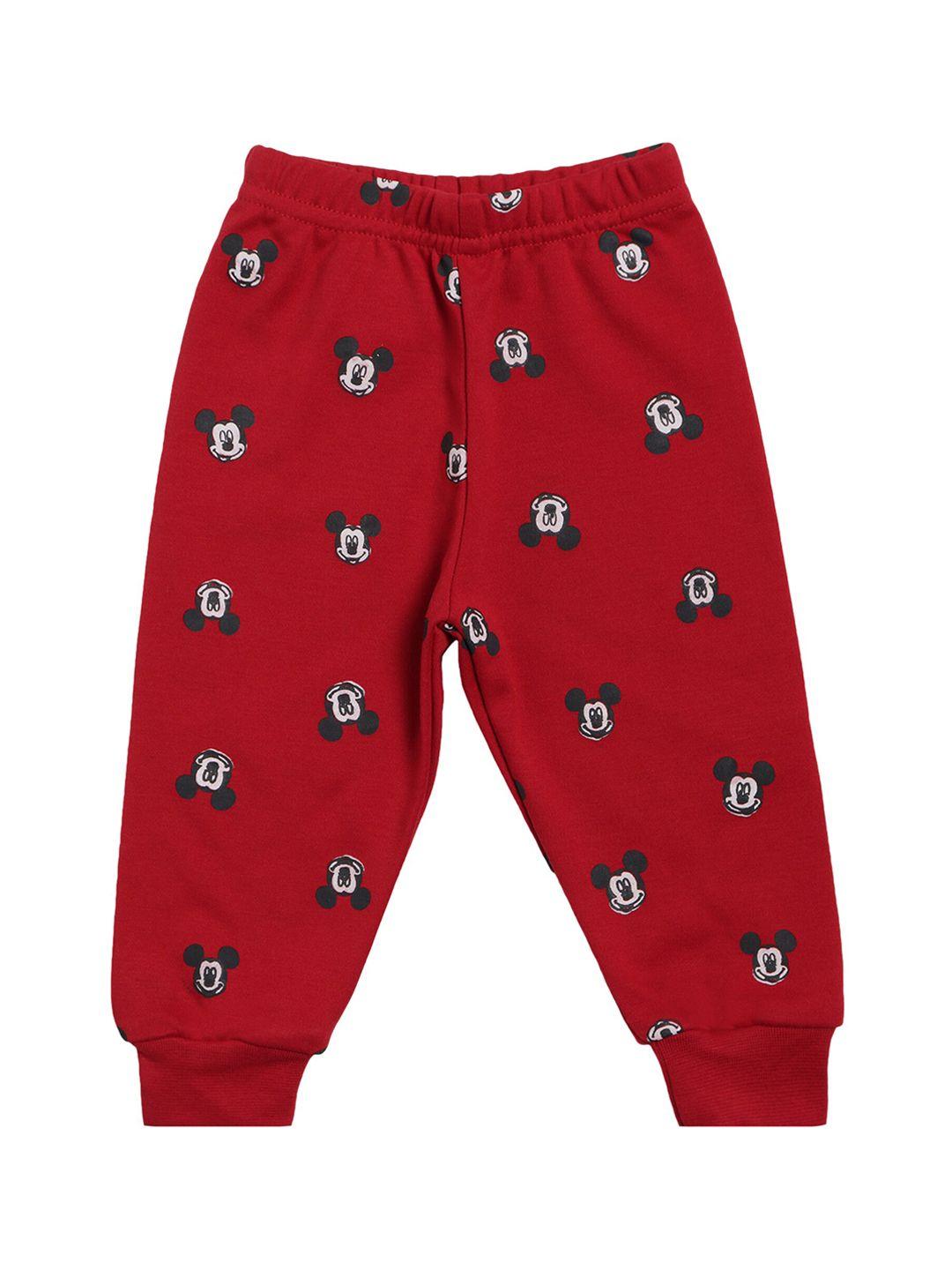 bodycare kids boys maroon & white mickey mouse printed cotton joggers