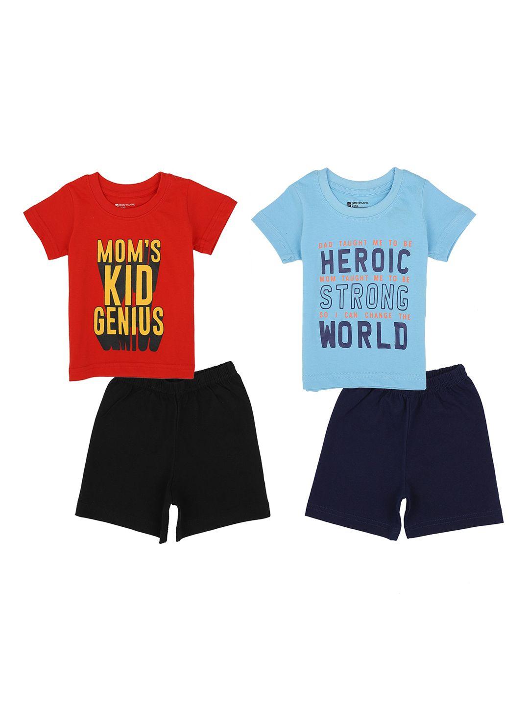 bodycare-kids-boys-pack-of-2-blue-&-red-printed-t-shirt-with-shorts