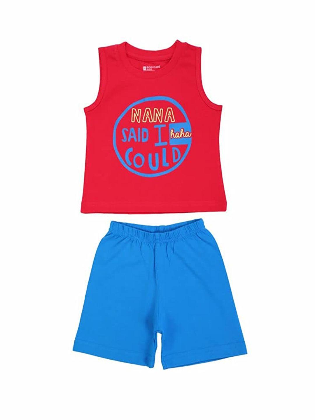 bodycare kids boys printed cotton t-shirt with shorts set