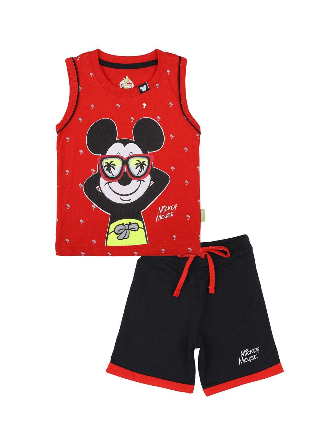 bodycare kids boys pure cotton red & black printed t-shirt with shorts