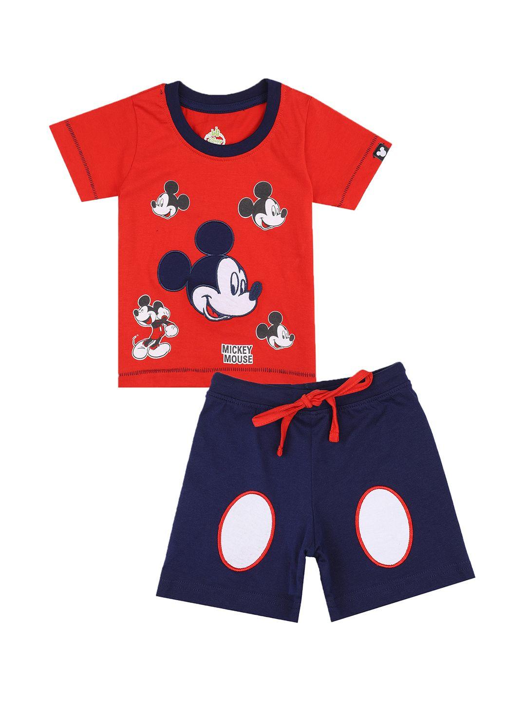 bodycare kids boys red & blue mickey mouse printed pure cotton clothing set